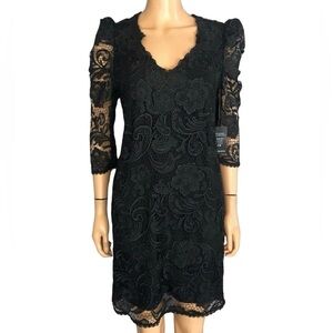 NWT Boston Proper Lace Puff Sleeve Cocktail Dress 3/4 Sleeves In Black Size 4